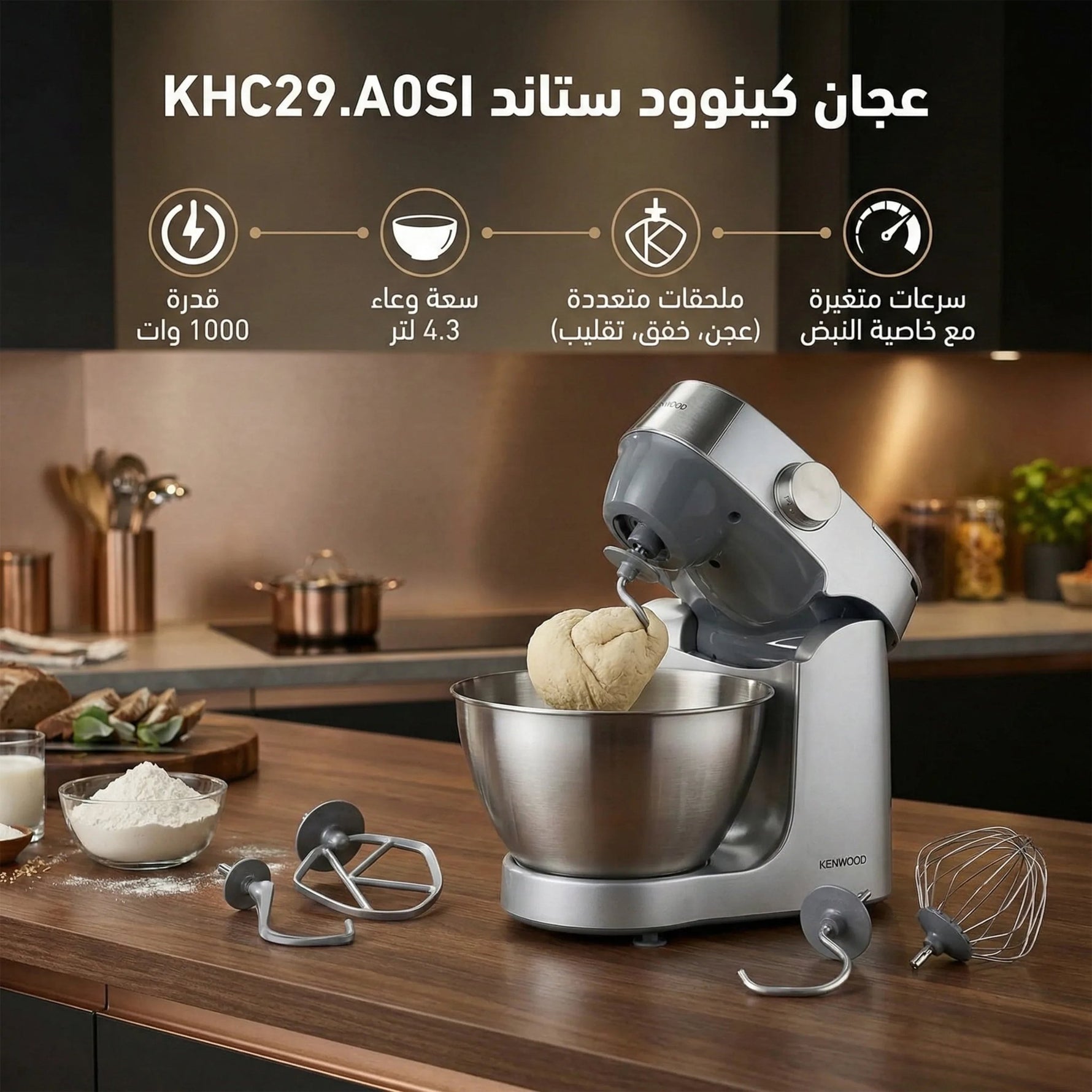 عجان كينوود ستاند بقوة 1000 وات ،سعة وعاء 4.3 لتر KHC29.A0SI - Blanco