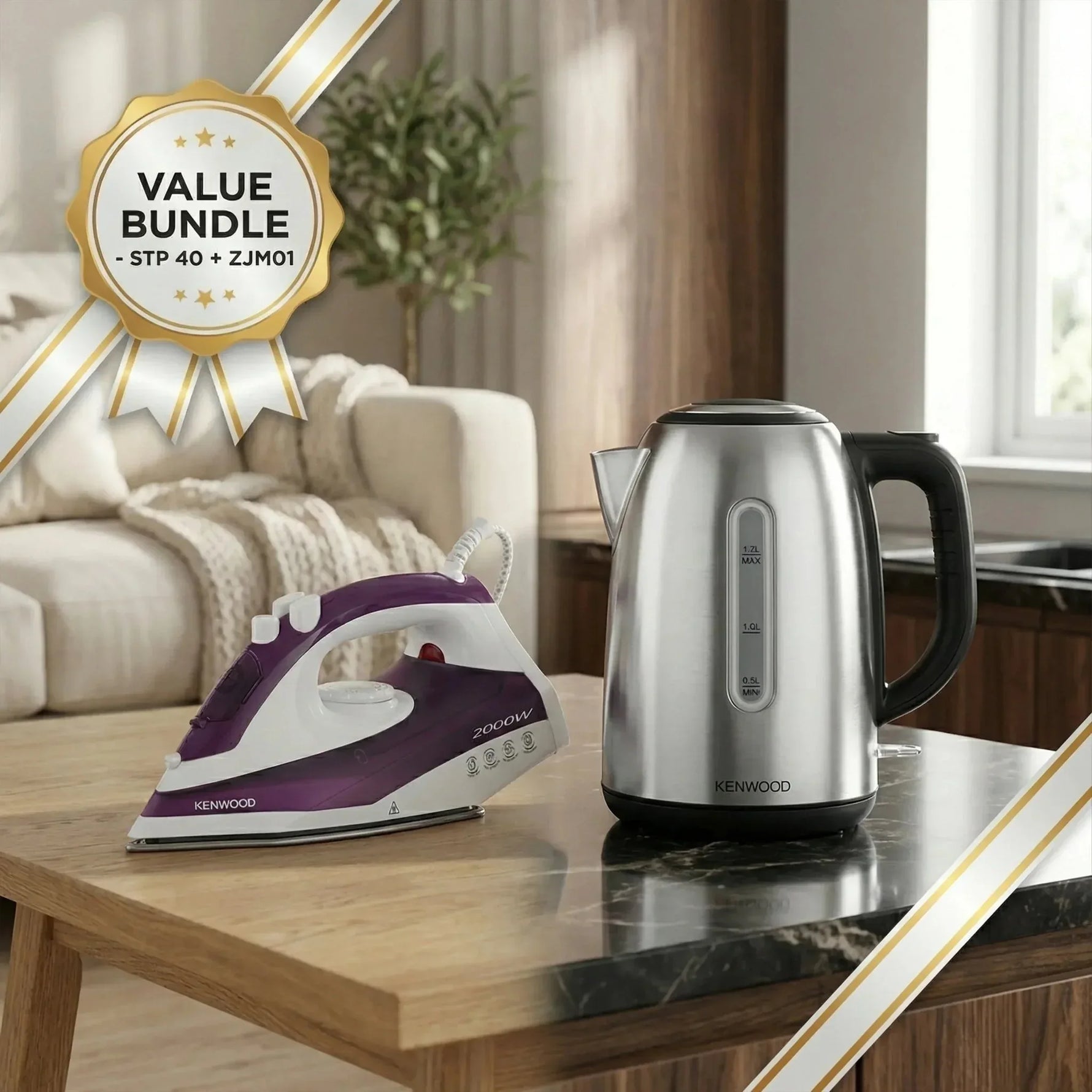 باندل غلاية استانلس من كينوود + مكواة بخار من كينوود - Blanco