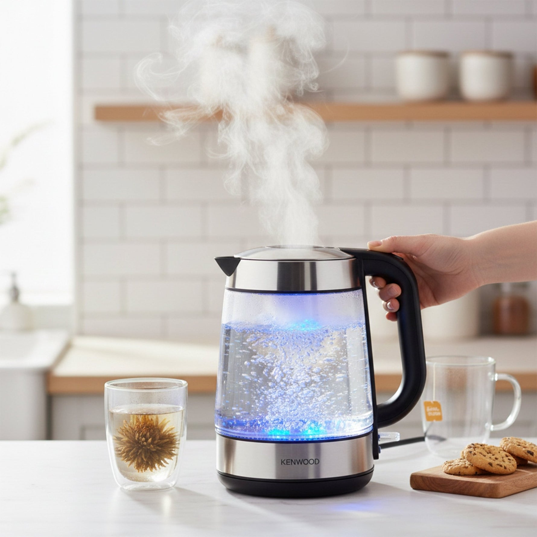 غلاية زجاجية كهربائية - 1.7 لتر، 2200 واط، ZJG08.0 قاعدة 360°، إضاءة LED، ، أسود/فضي - Blanco