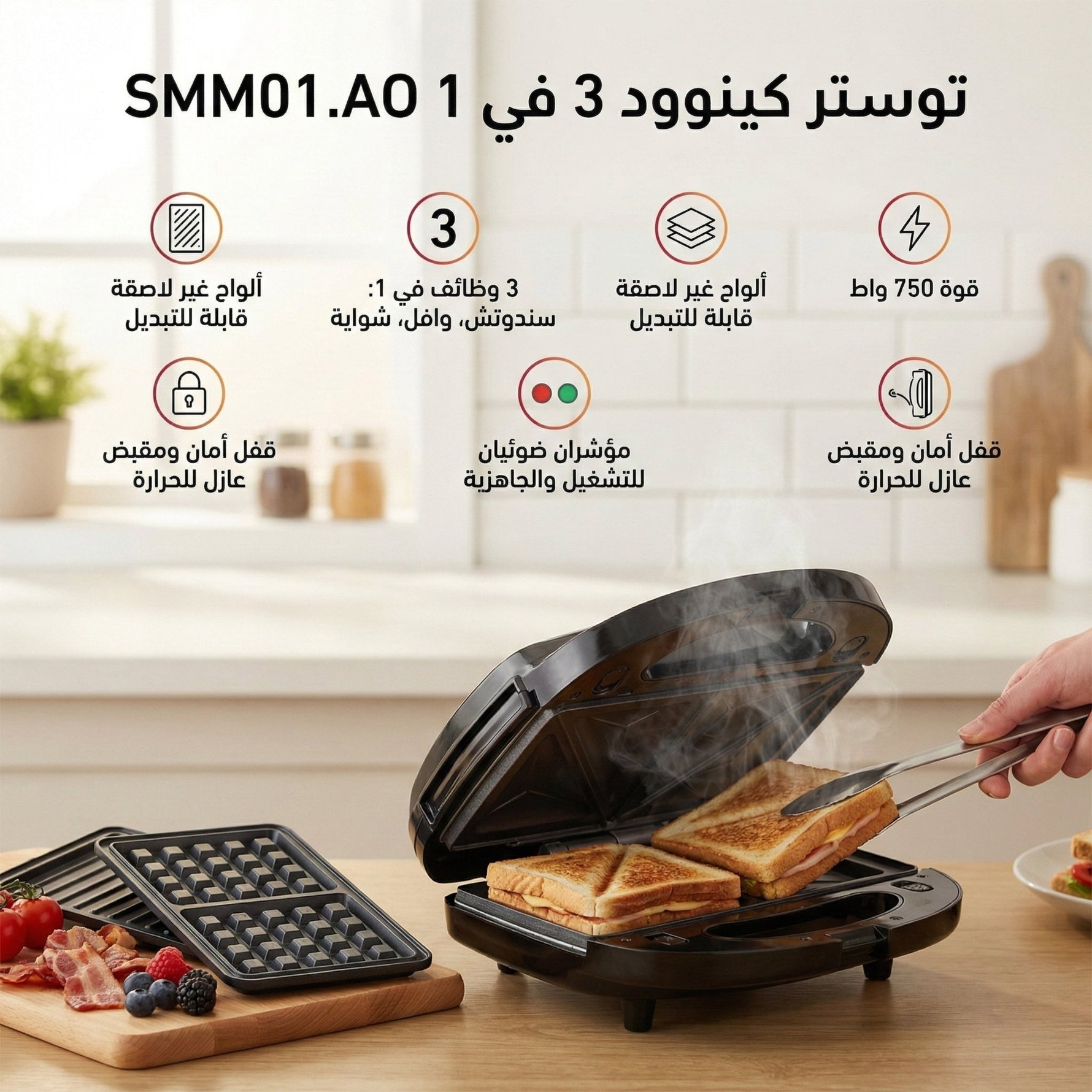 ماكينة صنع السندويشات من كينوود 3 في 1 من الصلب 750 W SMM01.AOBK أسود - Blanco