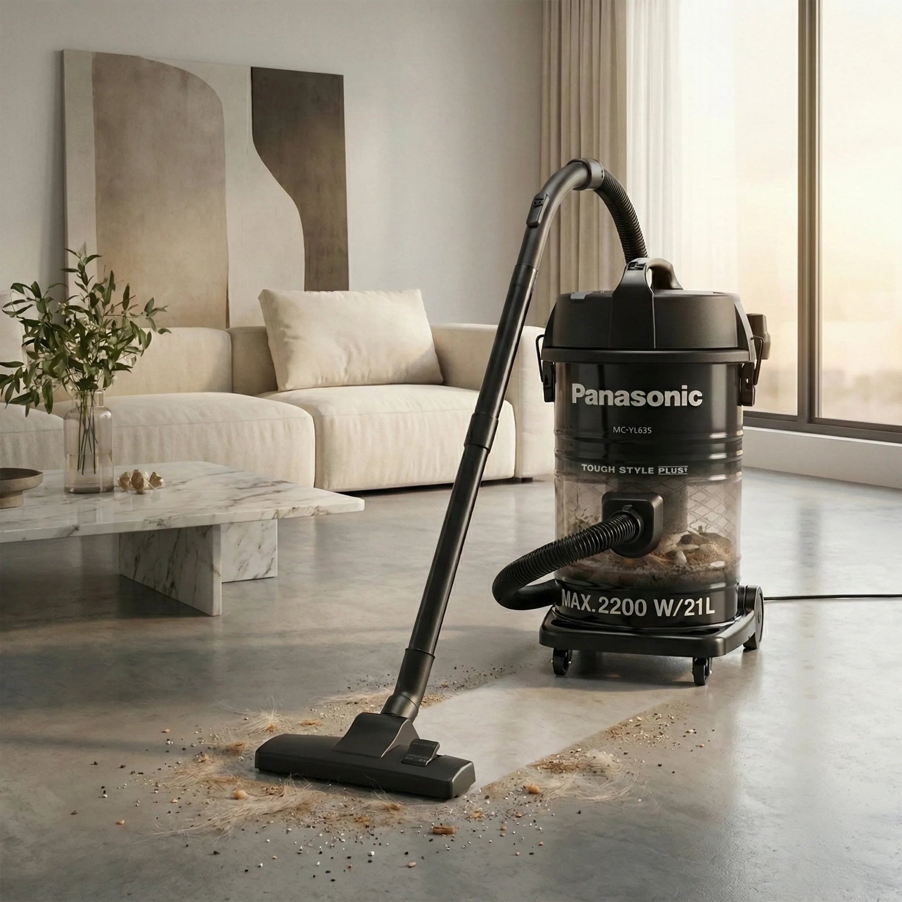 مكنسة باناسونيك برميلية ماليزي بقوة 2200 وات وسعة خزان كبيرة 21 لتر، MC - YL635 - Blanco